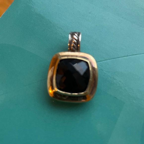 David Yurman 20mm Black Onyx Enhancer Pendant Sterling Silver 18k Gold - Picture 2 of 13
